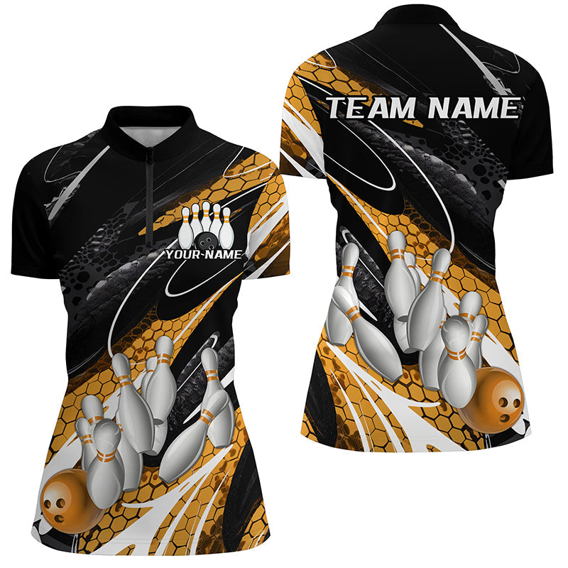 Black And Yellow Custom Ladies Bowling Shirts, Bowling Tournament Bowling League Shirt IPHW7702