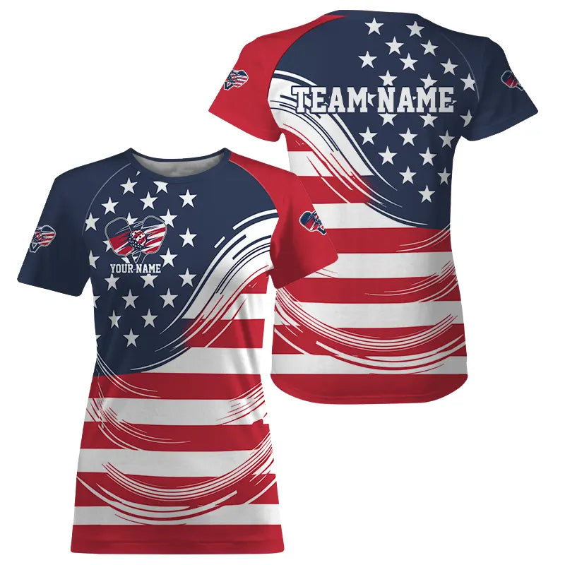 Custom American Flag Patriotic Pickleball T-Shirts For Women, US Pickleball League Shirt IPHW8125