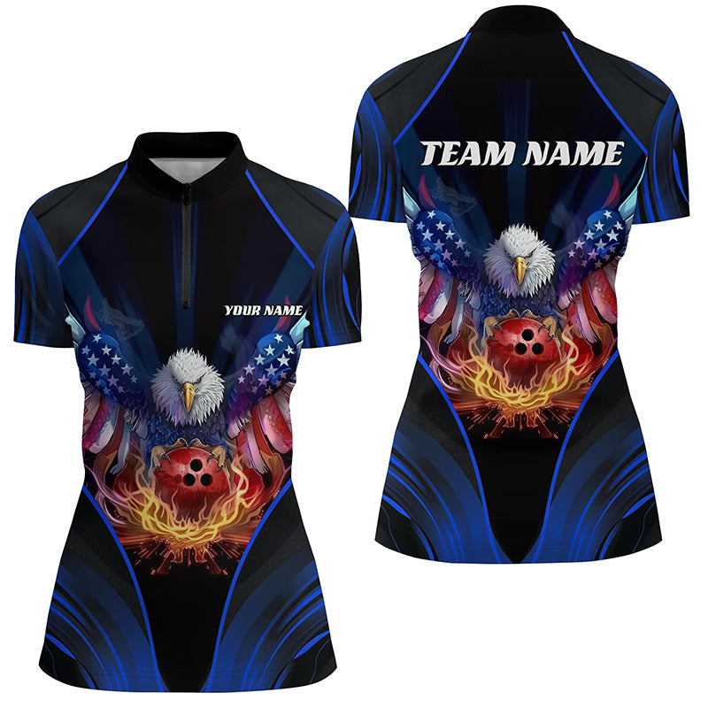 Custom Eagle Bowling Shirt Patriotic Polo Bowling Jersey For Women US Bowling | Blue IPHW7109