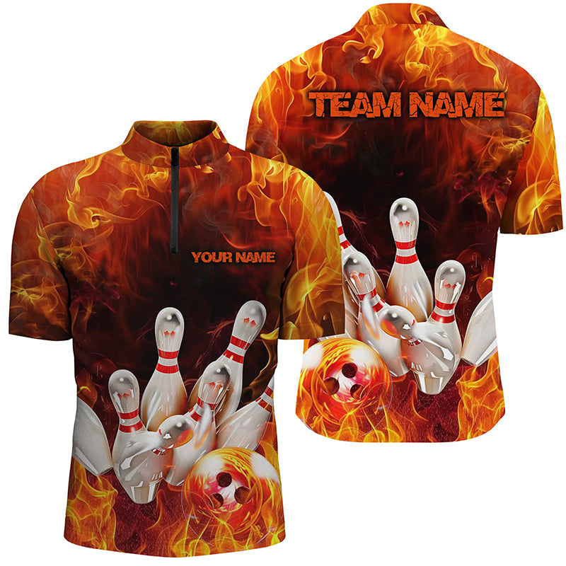 Custom Fire Strike Bowling Shirts For Men, Flame Bowling League Shirts Bowling Team IPHW7118