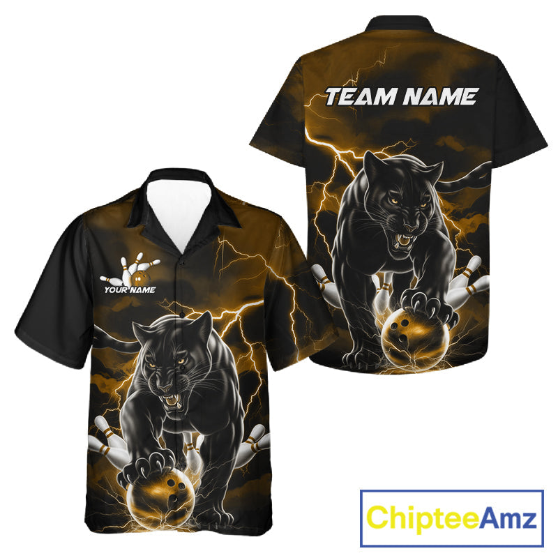 Yellow Thunder Lightning Custom Panther Men And Women Bowling Hawaiian Shirts, Panther Bowling Jerseys IPHW10792