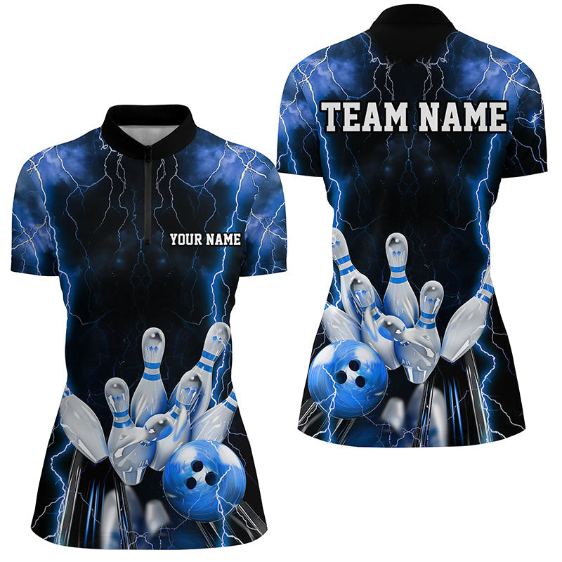 Black And Blue Thunder Lightning Custom Bowling Shirts For Women, Team Jerseys Bowlers Gift IPHW7159