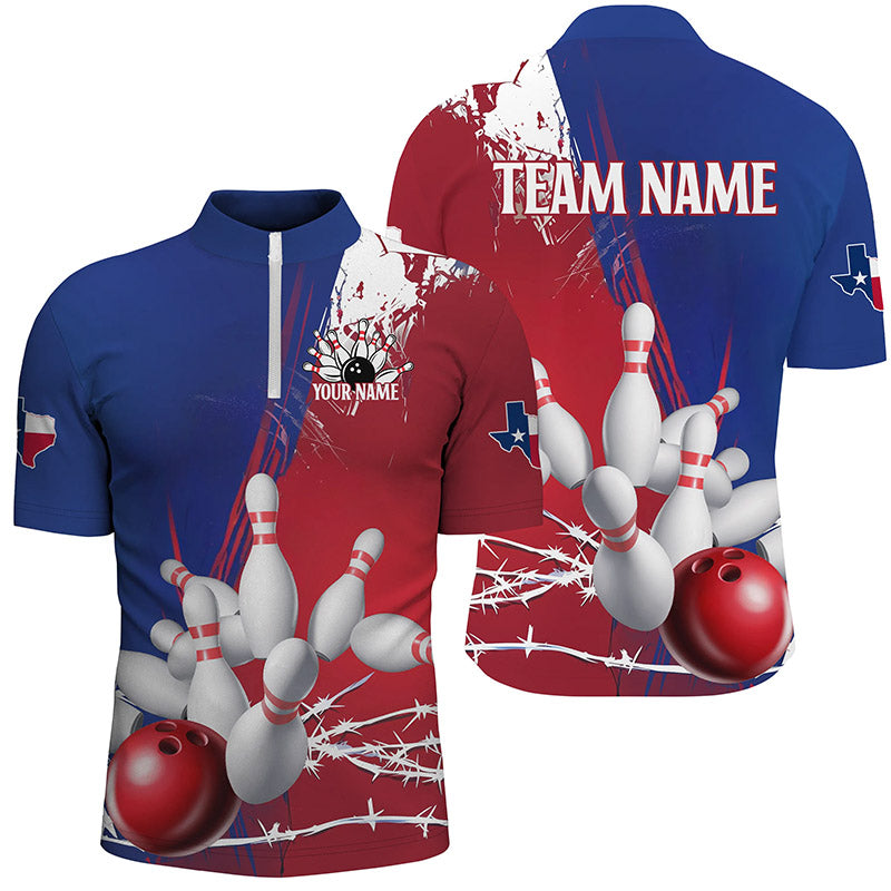 Custom Texas Bowling Shirts For Men, Barbed Wire Texas Flag Bowling Team Shirt Bowler Outfit IPHW7550
