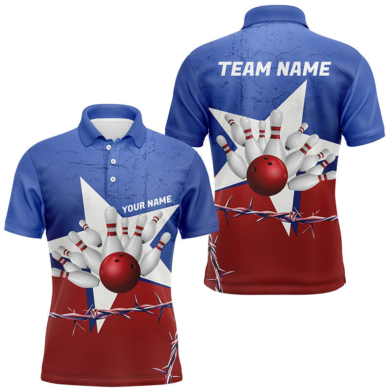 Custom Texas Bowling Shirts For Men, Barbed Wire Texas Flag Bowling Team Shirt Bowler Outfit IPHW7552