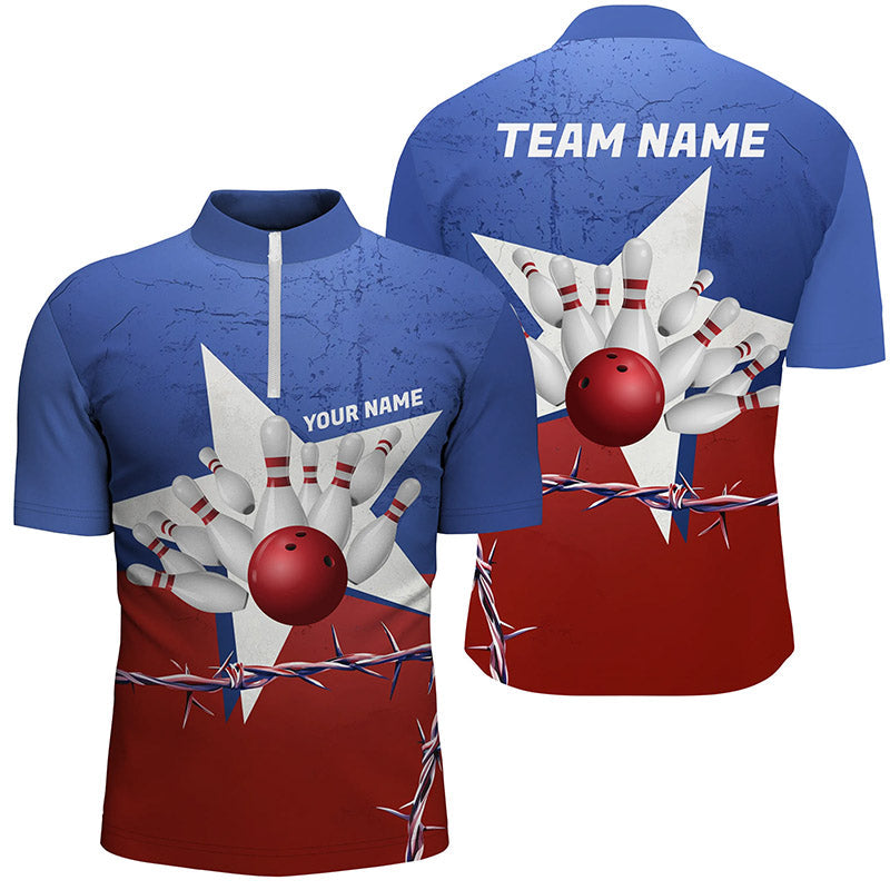 Custom Texas Bowling Shirts For Men, Barbed Wire Texas Flag Bowling Team Shirt Bowler Outfit IPHW7552