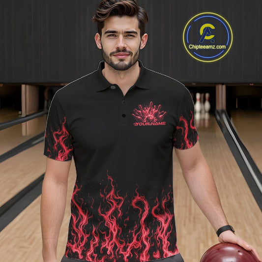 Custom Red Flame Skull Bowling Team Shirts For Men, Halloween Bowling Jerseys IPHW10553