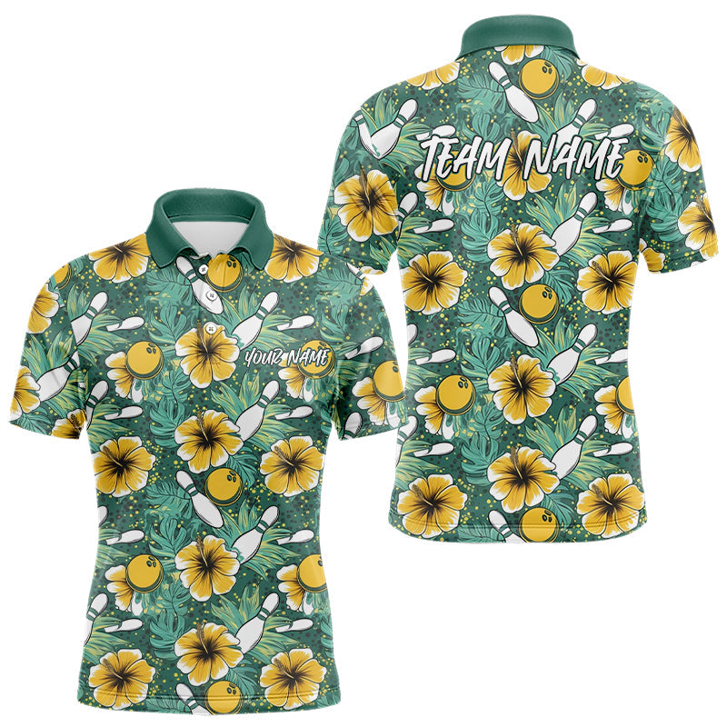 Custom Hibicus Floral Bowling Polo Shirts For Men, Flower Bowling Team Shirts IPHW8021