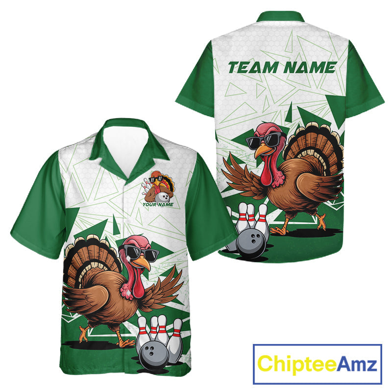 White And Green Custom Funny Turkey Bowling Men And Women Shirt, Bowling League Team Shirt IPHW10808