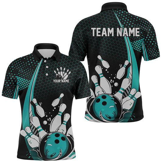 Custom Black And Blue Bowling Shirts For Men, Classic Retro Bowling Jerseys Bowlers Outfit IPHW7281