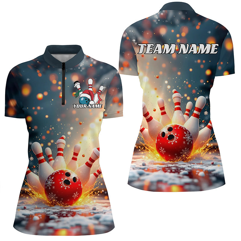 Custom Christmas Bowling Shirts For Women, Xmas Bowling Team Shirt Bowler Outfits IPHW7848