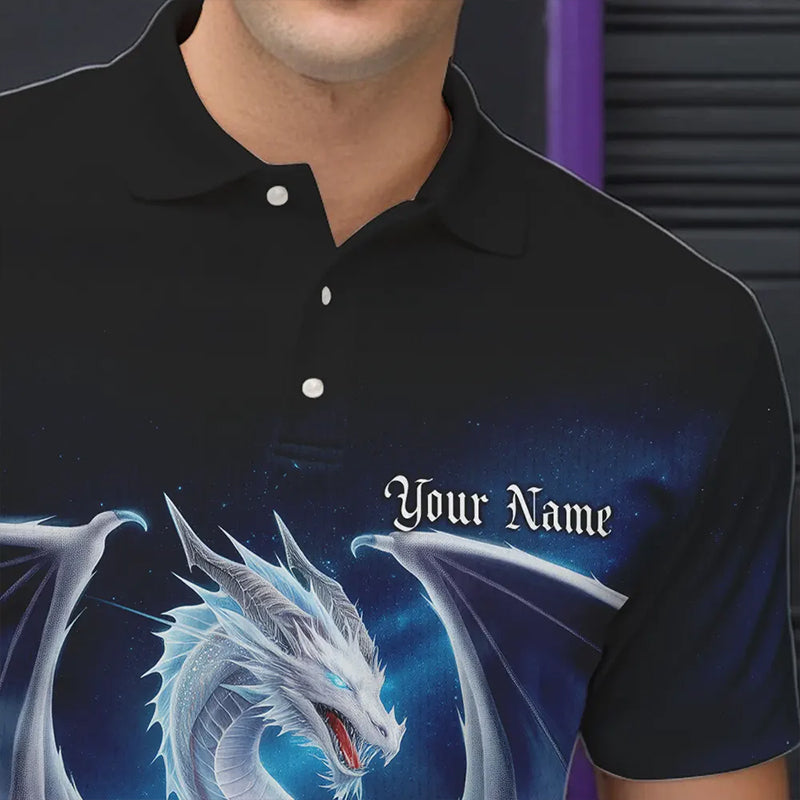 Custom Blue Ice Dragon Bowling Polo Shirts For Men, Dragon Bowling League Shirt IPHW8301