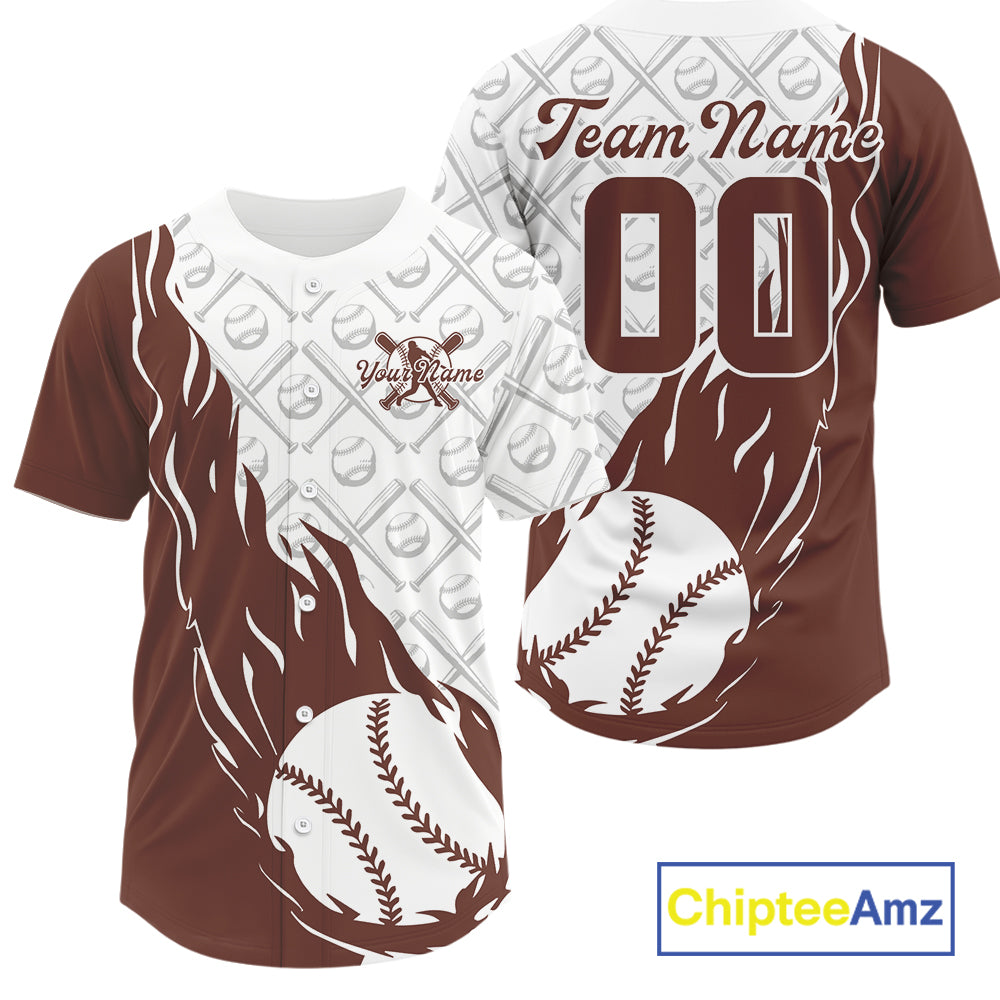 Custom Brown Flame Team Baseball Jerseys For Men, Baseball Lovers Team Uniform IPHW9592