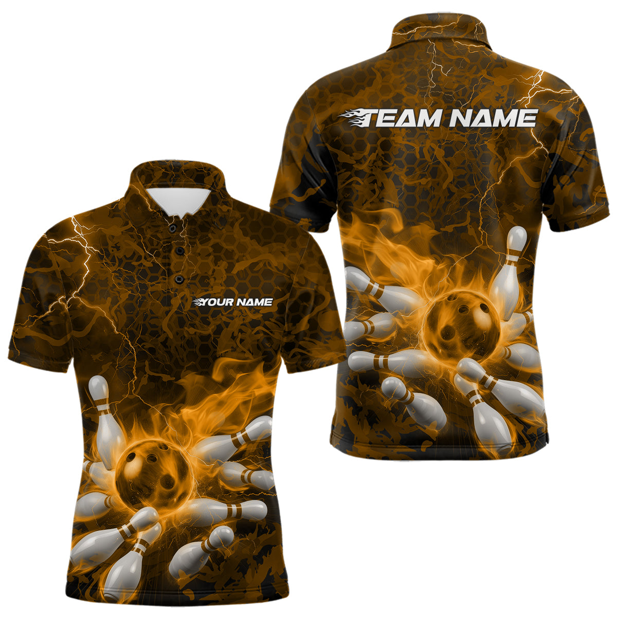 Custom Multi-Color Camo Thunder Lightning Flame Bowling Team Shirts For Men, Women And Kid IPHW9380