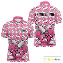 Load image into Gallery viewer, Custom Pink Argyle Pattern Funny Breast Cancer Fighter Bowling Polo Shirts For Men IPHW9396