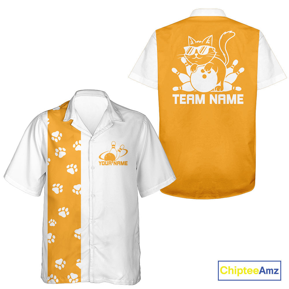 Custom Retro 50S Cat Bowling Button Up Shirt Men And Women, Vintage Cat Bowling Shirt IPHW10098