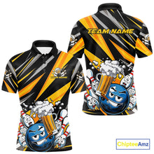 Load image into Gallery viewer, Custom Black And Yellow Funny Bowling And Beer Party Polo Shirts For Men, Bowler Outfit IPHW9830