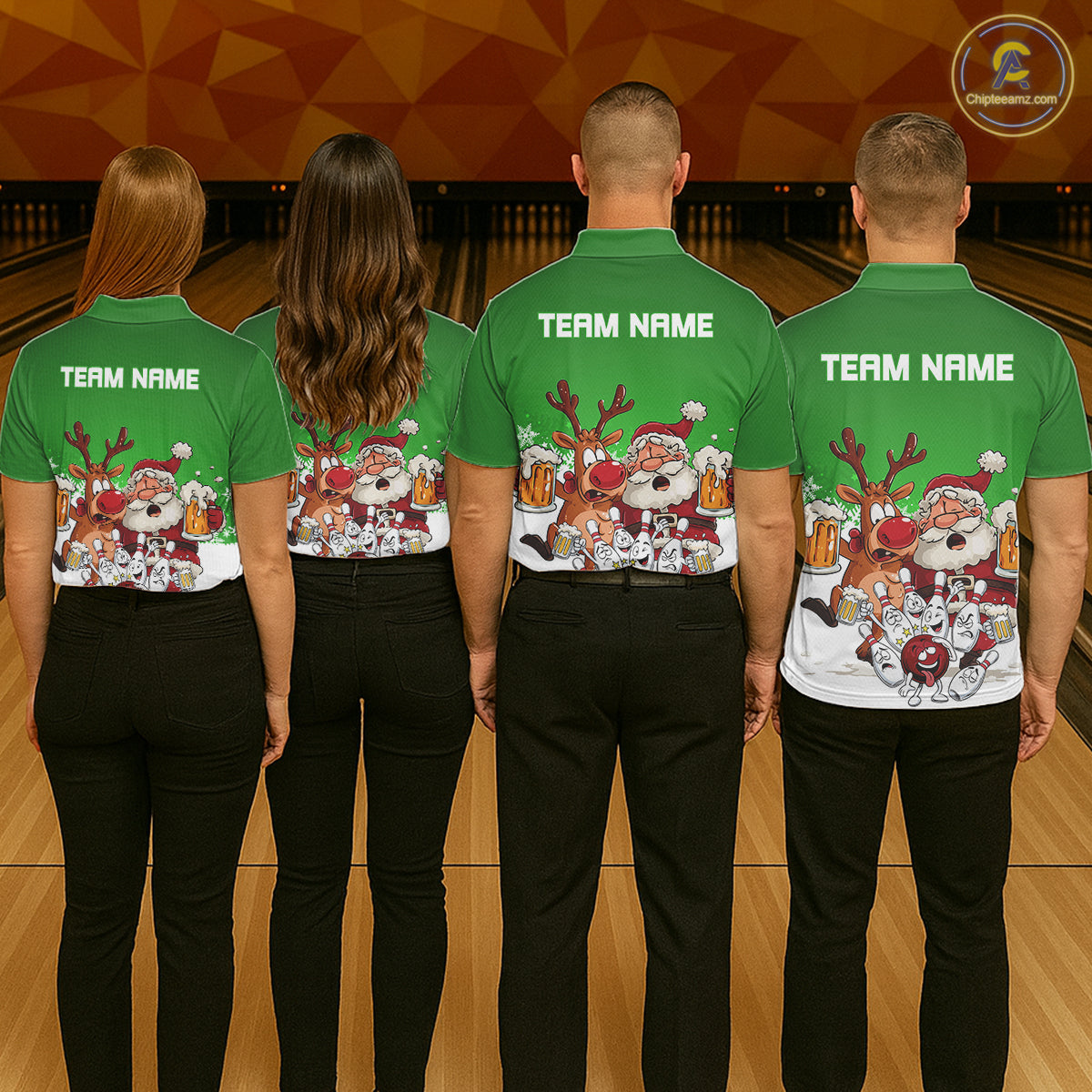 Custom Green Funny Christmas Men Bowling Shirts, Bowling And Beer Xmas Party Shirt IPHW10207