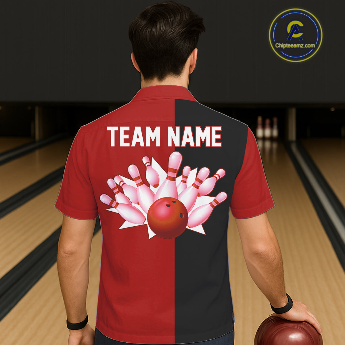 Red and Black retro vintage Bowling Hawaiian Shirt custom Bowling team jerseys NQS11565