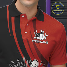 Load image into Gallery viewer, Funny Bowling ball and pins Black and Red Bowling Team Shirts For Men Custom Retro Bowling Jerseys NQS10225