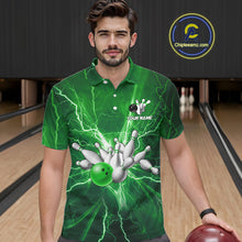 Load image into Gallery viewer, Men's Bowling Shirts Custom Green Lightning Thunder Bowling Team Jersey, gift for team Bowlers NQS10602