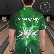 Load image into Gallery viewer, Men's Bowling Shirts Custom Green Lightning Thunder Bowling Team Jersey, gift for team Bowlers NQS10602