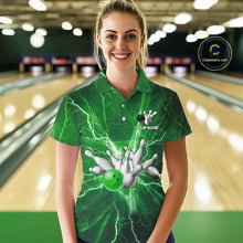 Load image into Gallery viewer, Women's Bowling Shirts Custom Green Lightning Thunder Bowling Team Jersey, gift for team Bowlers NQS10602