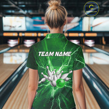 Load image into Gallery viewer, Women's Bowling Shirts Custom Green Lightning Thunder Bowling Team Jersey, gift for team Bowlers NQS10602