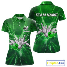 Load image into Gallery viewer, Women's Bowling Shirts Custom Green Lightning Thunder Bowling Team Jersey, gift for team Bowlers NQS10602