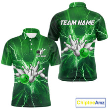 Load image into Gallery viewer, Men's Bowling Shirts Custom Green Lightning Thunder Bowling Team Jersey, gift for team Bowlers NQS10602