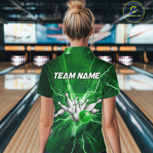 Load image into Gallery viewer, Women's Bowling Shirts Custom Green Lightning Thunder Bowling Team Jersey, gift for team Bowlers NQS10602