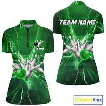 Load image into Gallery viewer, Women's Bowling Shirts Custom Green Lightning Thunder Bowling Team Jersey, gift for team Bowlers NQS10602