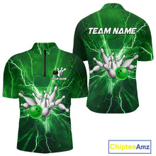 Load image into Gallery viewer, Men's Bowling Shirts Custom Green Lightning Thunder Bowling Team Jersey, gift for team Bowlers NQS10602