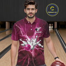 Load image into Gallery viewer, Men's Bowling Shirts Custom Pink Lightning Thunder Bowling Team Jersey, gift for team Bowlers NQS10603