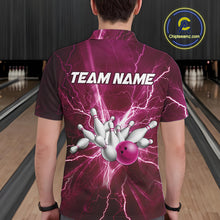Load image into Gallery viewer, Men's Bowling Shirts Custom Pink Lightning Thunder Bowling Team Jersey, gift for team Bowlers NQS10603
