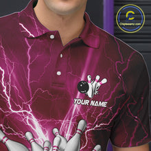 Load image into Gallery viewer, Men's Bowling Shirts Custom Pink Lightning Thunder Bowling Team Jersey, gift for team Bowlers NQS10603