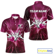 Load image into Gallery viewer, Men's Bowling Shirts Custom Pink Lightning Thunder Bowling Team Jersey, gift for team Bowlers NQS10603