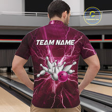 Load image into Gallery viewer, Men's Bowling Shirts Custom Pink Lightning Thunder Bowling Team Jersey, gift for team Bowlers NQS10603