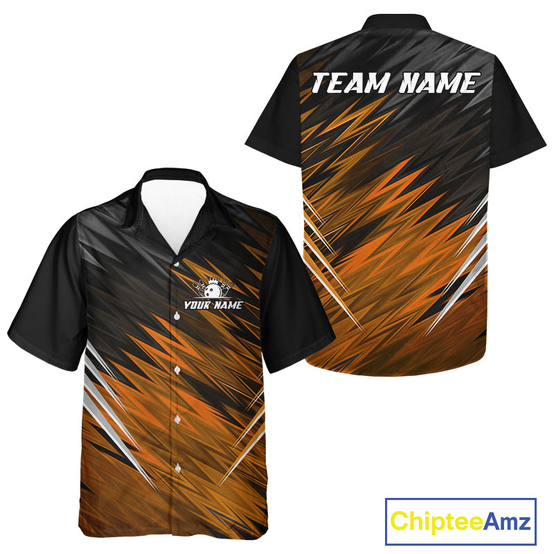 Orange and Black Hawaiian Bowling shirt Custom Name and Team name Bowling Jerseys Bowlers Outfit NQS11002
