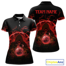 Load image into Gallery viewer, Women bowling polo, 1/4 zip shirts Custom red flame skull bowling team jerseys, gift for Bowlers NQS10612