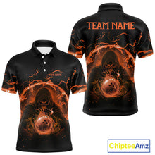 Load image into Gallery viewer, Mens bowling polo, 1/4 zip shirts Custom orange flame skull bowling team jerseys, gift for Bowlers NQS10613