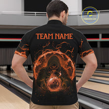 Load image into Gallery viewer, Mens bowling polo, 1/4 zip shirts Custom orange flame skull bowling team jerseys, gift for Bowlers NQS10613