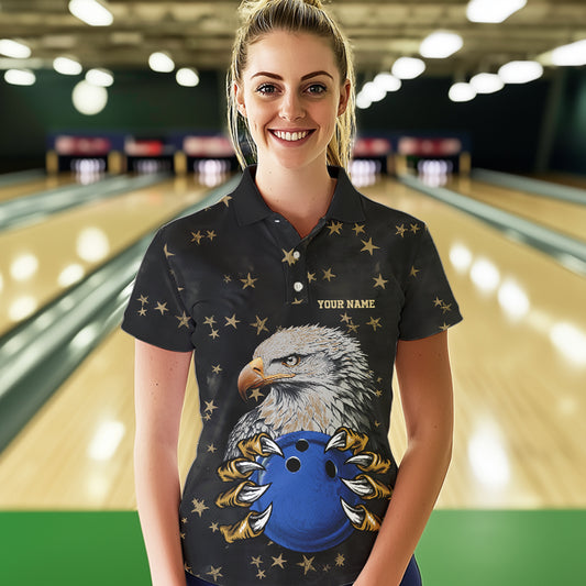 Black and Yellow Stars pattern Eagle Bowling Shirts For Women Custom Name Eagle Bowling Team Jersey NQS9661