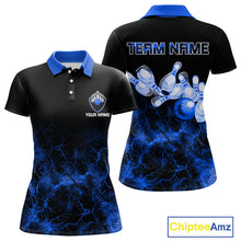 Load image into Gallery viewer, Personalized Women's bowling shirts Blue lightning Bowling Ball Pins bowling jerseys for Bowler NQS10633