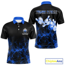 Load image into Gallery viewer, Personalized Men's bowling shirts Blue lightning Bowling Ball Pins bowling jerseys for Bowler NQS10633