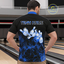 Load image into Gallery viewer, Personalized Men's bowling shirts Blue lightning Bowling Ball Pins bowling jerseys for Bowler NQS10633