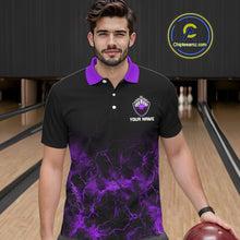 Load image into Gallery viewer, Personalized Men's bowling shirts Purple lightning Bowling Ball Pins bowling jerseys for Bowler NQS10634