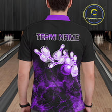Load image into Gallery viewer, Personalized Men's bowling shirts Purple lightning Bowling Ball Pins bowling jerseys for Bowler NQS10634