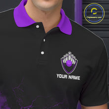 Load image into Gallery viewer, Personalized Men's bowling shirts Purple lightning Bowling Ball Pins bowling jerseys for Bowler NQS10634