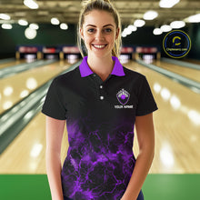Load image into Gallery viewer, Personalized Women's bowling shirts Purple lightning Bowling Ball Pins bowling jerseys for Bowler NQS10634