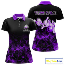Load image into Gallery viewer, Personalized Women's bowling shirts Purple lightning Bowling Ball Pins bowling jerseys for Bowler NQS10634